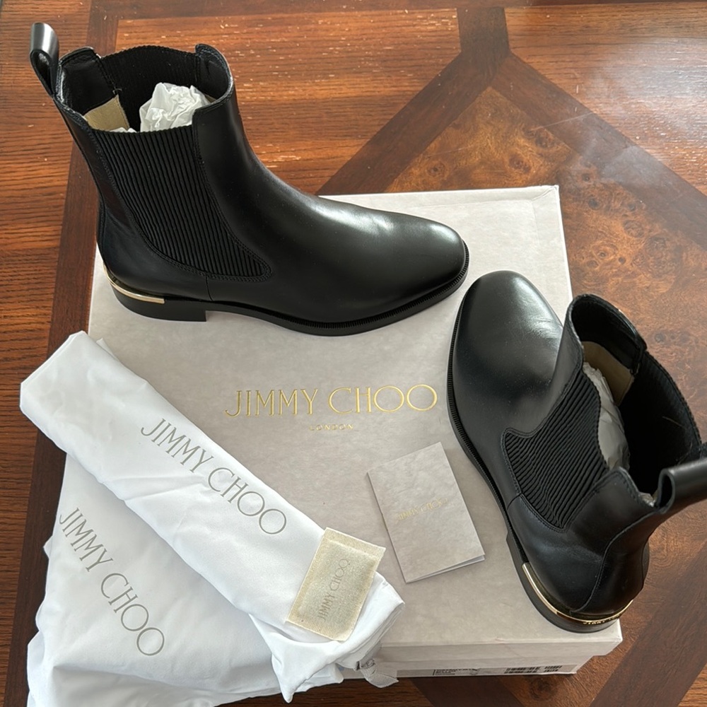 Jimmy Choo Black Leather Ankle Chelsea Boots THESSALY